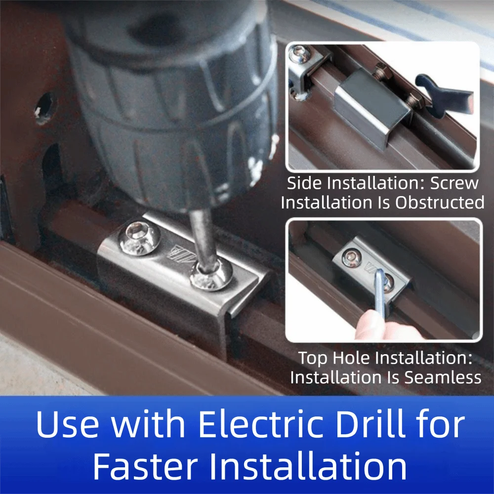 Stainless Steel Sliding Window Lock Adjustable No-Drill Install Window Sash Stopper Vertical and Horizontal