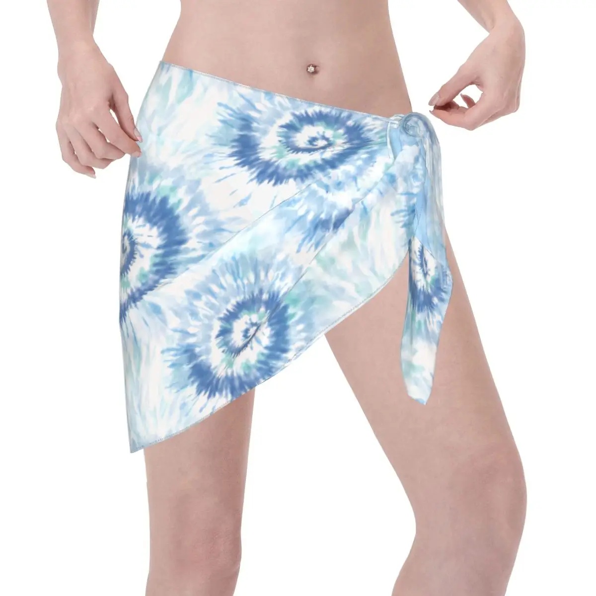 مخصص لملابس السباحة الأزرق التعادل صبغ المرأة قصيرة Sarongs الشاطئ التفاف المرأة بيكيني للشاطئ التفاف مجردة Sarongs ملابس السباحة التستر