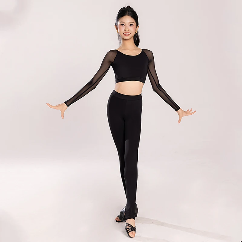 Meisjes Latin Dans Praktijk Kleding Korte Tops Zwarte Latin Dans Broek Strakke Trainingskleding Cha Cha Rumba Dansoutfits BL17734