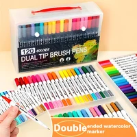 Rotuladores de arte de acuarela con punta de fieltro, 12-120 colores, pincel doble, delineador fino, juego de bolígrafos para colorear para pintura de caligrafía
