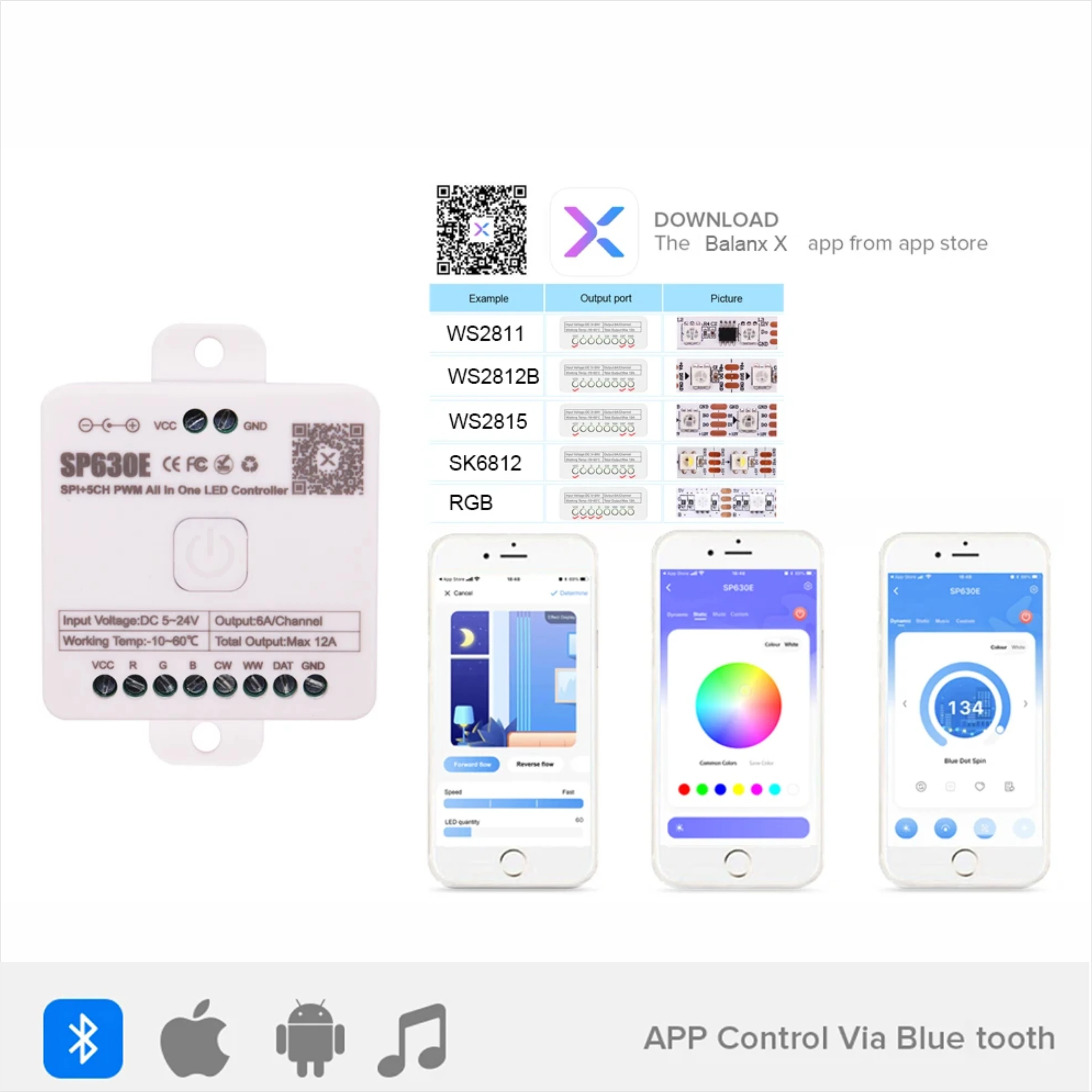 SP105E SP107E SP611E Bluetooth LED Controller DC5V-24V Music Sync APP Control Addressable Dream Color for WS2811 SK6812 Pixel LE