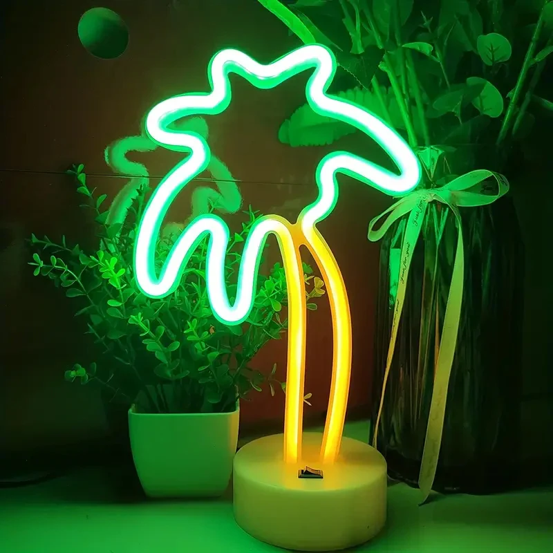 Coconut Shaped Neon Signs w Base,LED Light,Atmosphere Lighting for Wall,Night Lamp for Birthday,Party,E-sports Room,Decoration