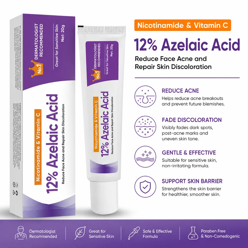 12% Azelaic Acid Cream 20g Niacinamide Vitamin C Face Moisturizer Brightening Even Skin Tone Sensitive Skin