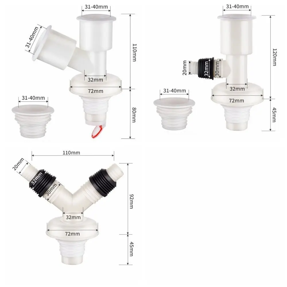 Dual-Interface Washing Machine Drain Tee Anti-Return Pipe Connector Floor Drain Joint Dual-Purpose Two-In-One Drain Pipe Tee