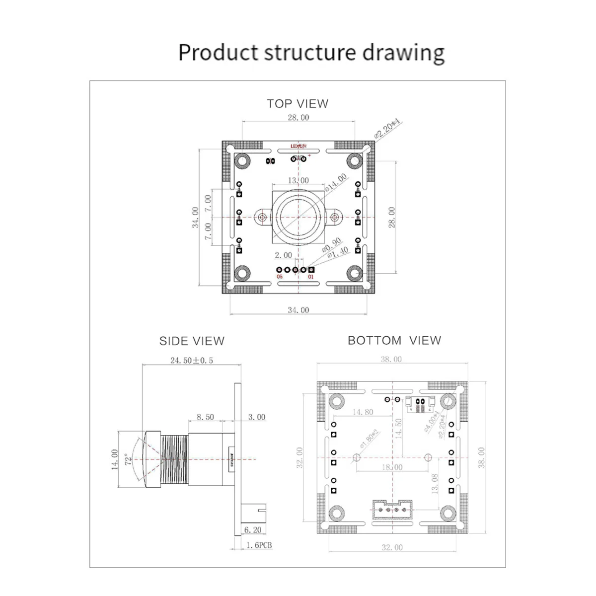 720P Camera Module 72°Small Distortion OV9732 Module 1MP for Android Linux UVC OS