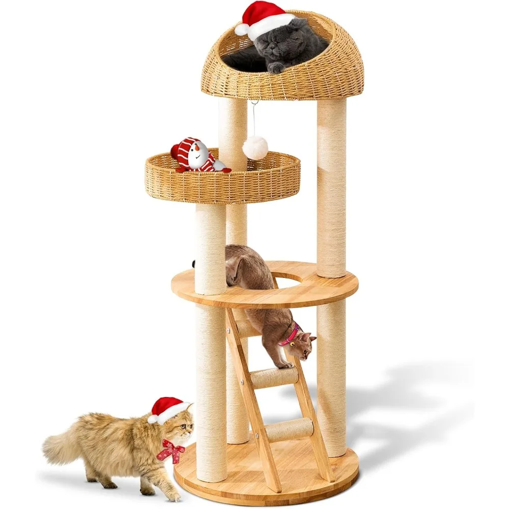 Big Modern Design Cat Tree Tower, Cat Tower Sisal-Covered Scratching Posts for Indoor Cats