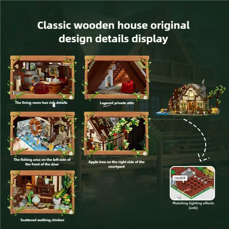 2567PCS Lakefront House Building Blocks wooden House Street View Light Bricks With figure Desktop Decoration Kids Holiday Gifts