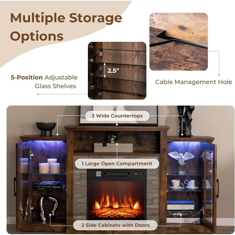 TV Stand with APP Control&Remote Control 18in Fireplace Insert with16Color Light&Adjustable Shelve Electric Fireplace TV Console image 6