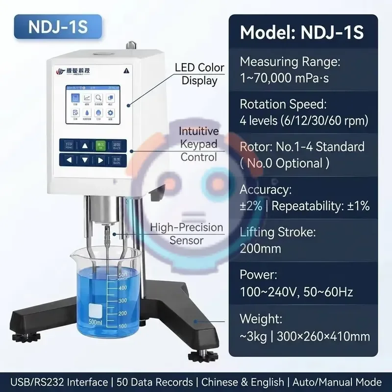 hot Jingfei NDJ-1S 1-1x10 ^ 5mpa.S Viscometer, Digital Rotary Viscometer, Tester, Laboratory