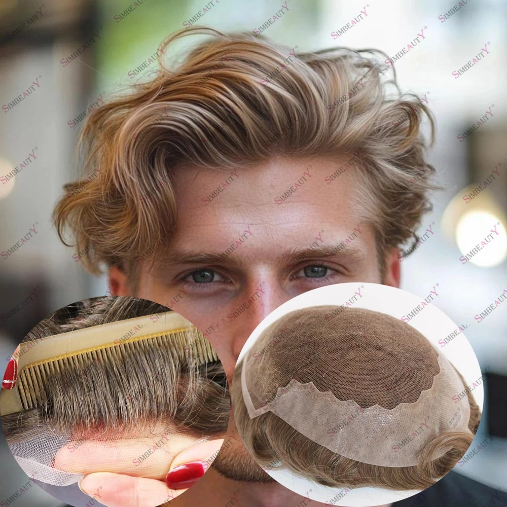 

Undetectable Swiss Lace Men's Human Hair Capillary Prosthesis Ventilate Lace&PU Q6 Base European Blonde Hair 18# 20# Natural Wig