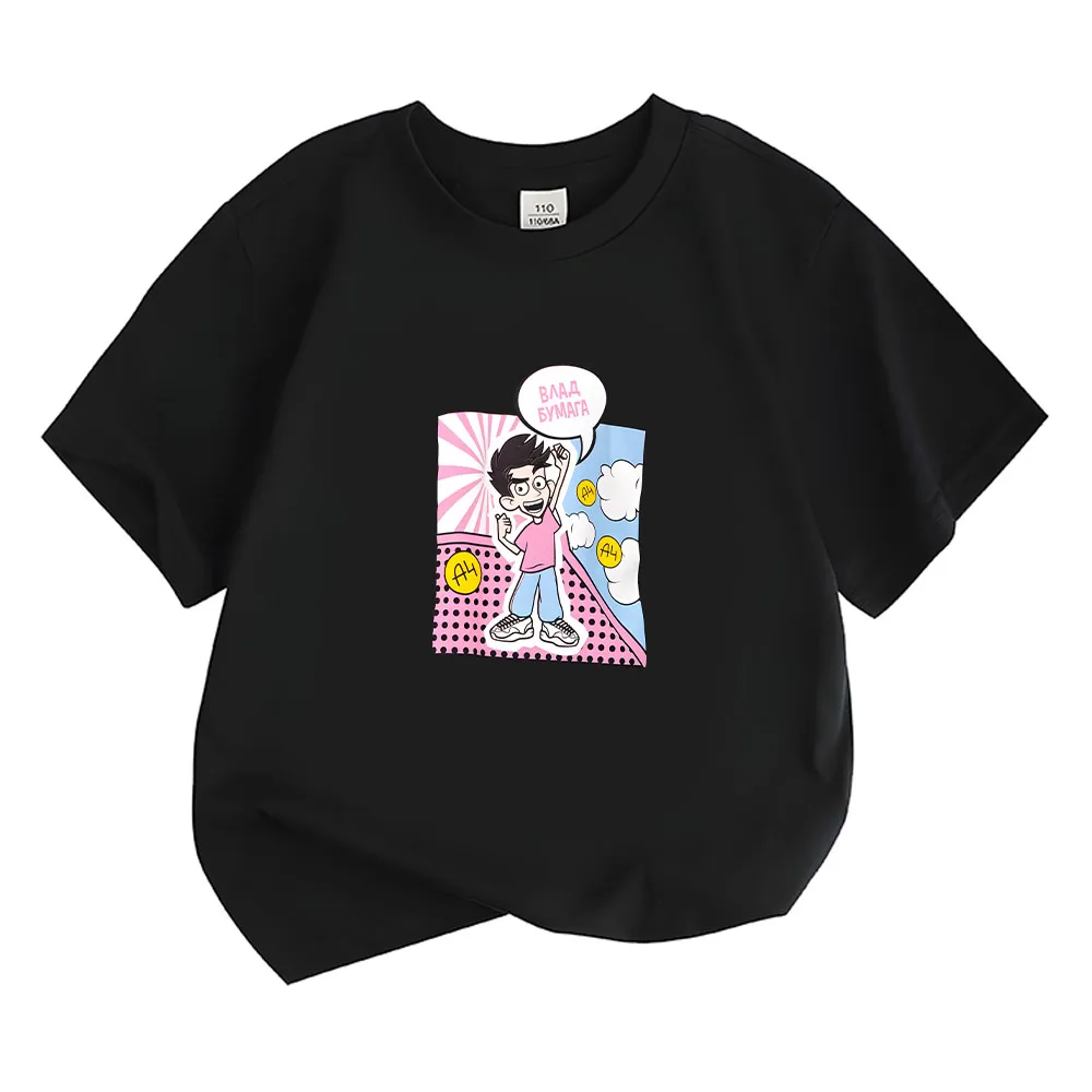 A4 Влад Бумага T-shirt Cartoon Print Short Sleeve Tee-shirt Fashion Cotton High Quality Clothes Spring/Summer Boys/girl Tees Top image 3
