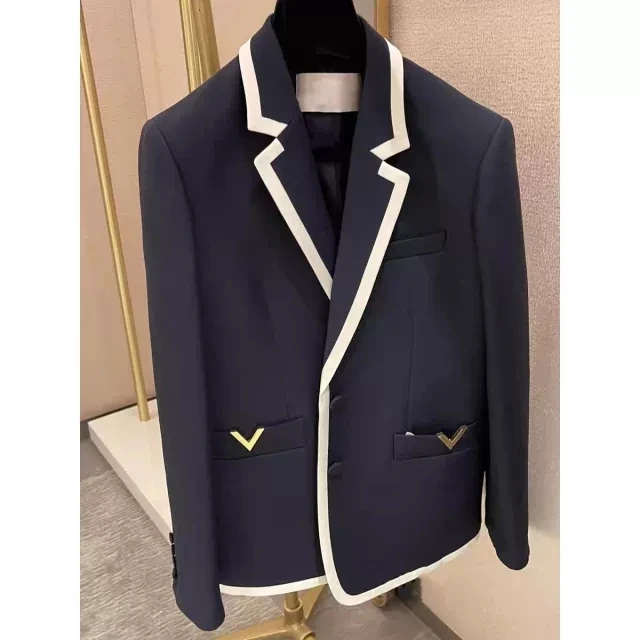 Spring Summer 2025 Women's Suit Jacket V-Notch Pocket Classic Style Long Sleeve Regular Fit Single Button Closure Pure Color