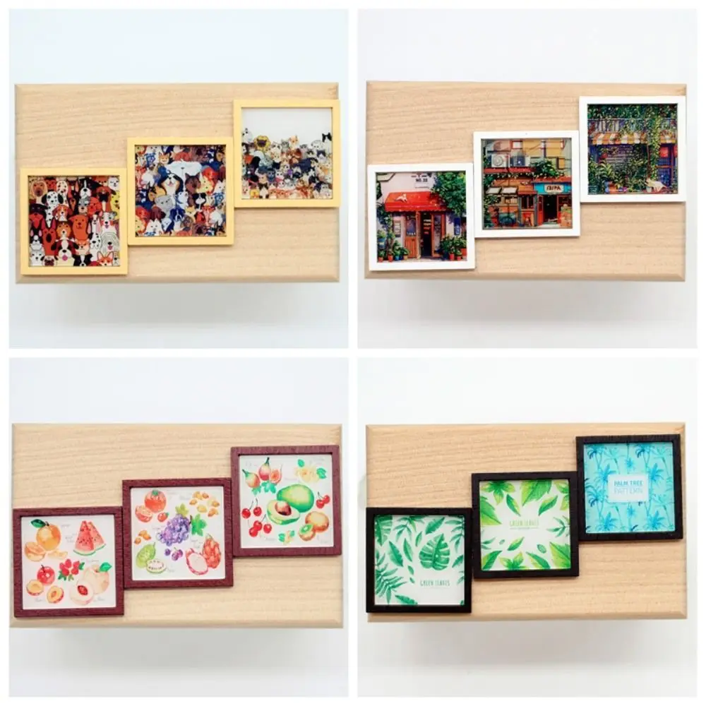 Wooden Dollhouse Mini Frame Mural Square for 1/3, 1/6 BJD Dollhouse Modern Style Illustration Miniature Dollhouse Accessory