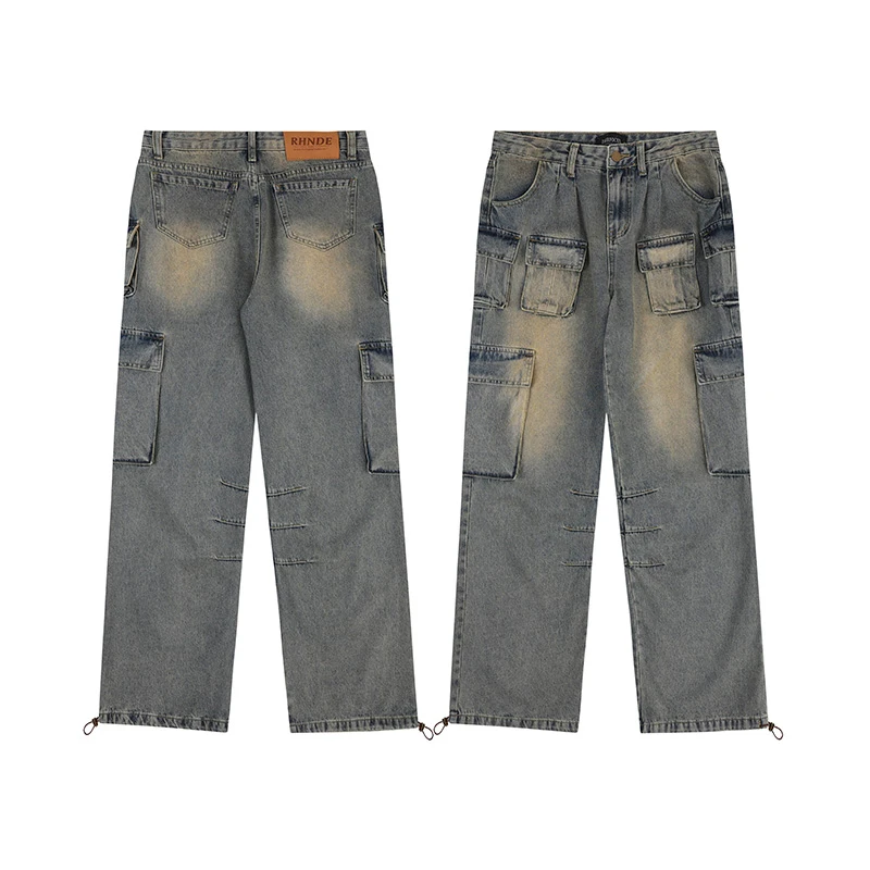 Ropa de calle para mujer, pantalones vaqueros Vintage de cintura alta con bolsillos múltiples, pantalones vaqueros holgados Retro americanos, pantalones de pierna ancha Y2K de otoño 2025
