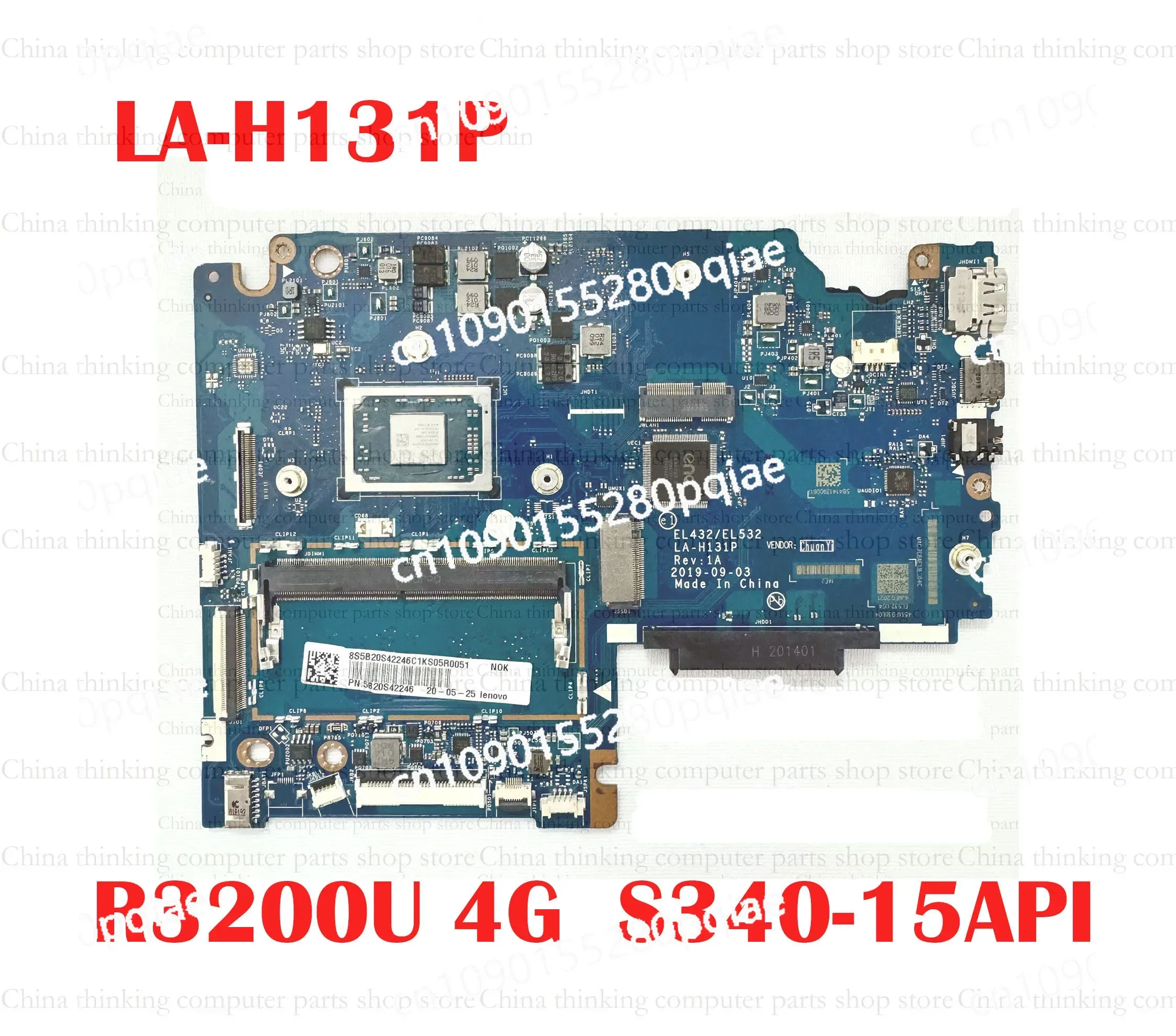 LA-H131P Mainboard Motherboard with R3-3200 R5-3500 4G for Ideapad S340-14API S340-15API Laptop