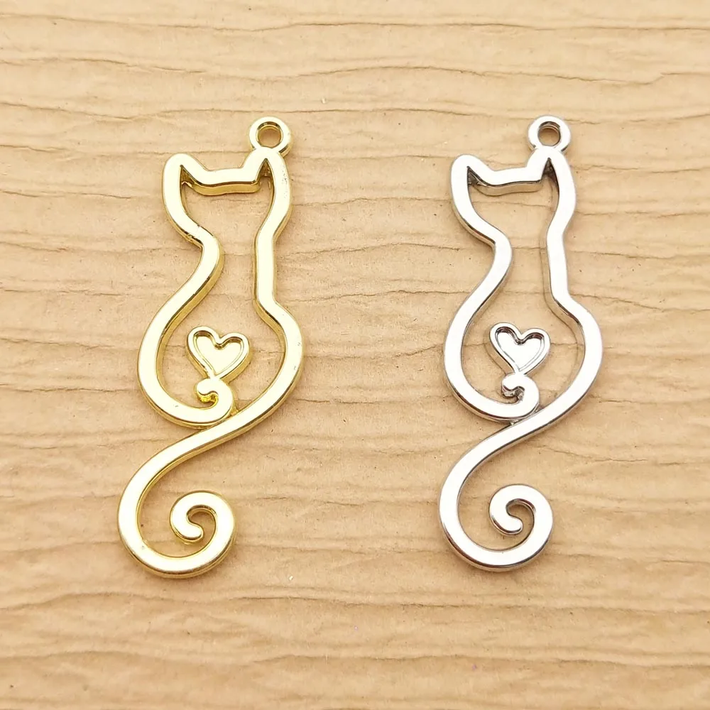 10pcs Heart Cat Charm for Jewelry Making Fashion Animal Earring Pendant Cute Necklace Bracelet Accessories Diy Craft Supplies