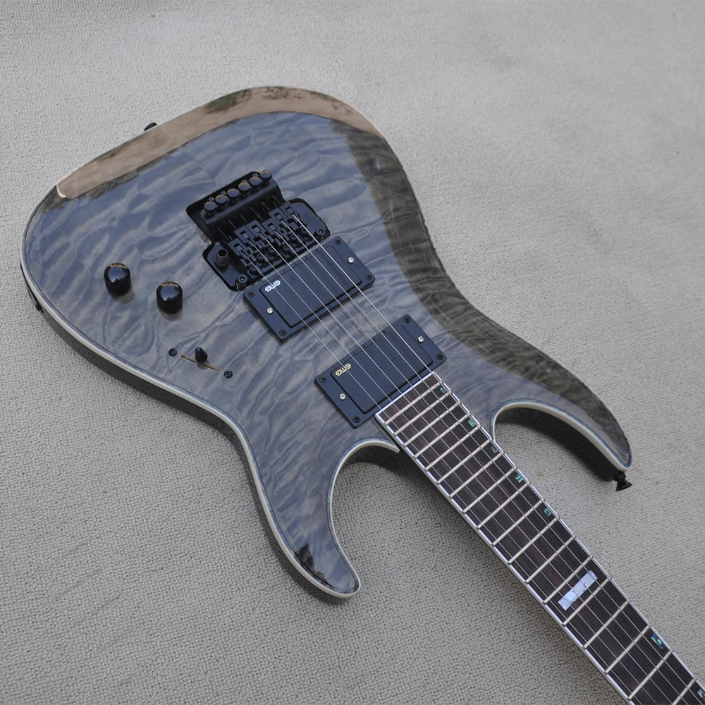 Transparent Black Electric Guitar with Tremolo,Rosewood Fretboard,Quilted Maple Veneer,Customize Logo/Color Available