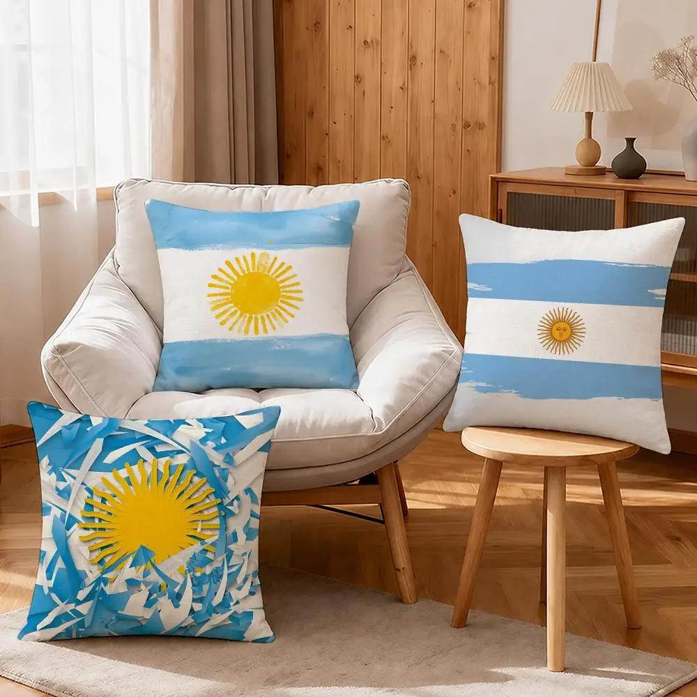 Flag Argentina National Flag Cushion Cover Linen Anti-Mite Antibacterial Cushion Cover Invisible Zipper Sofa Decor