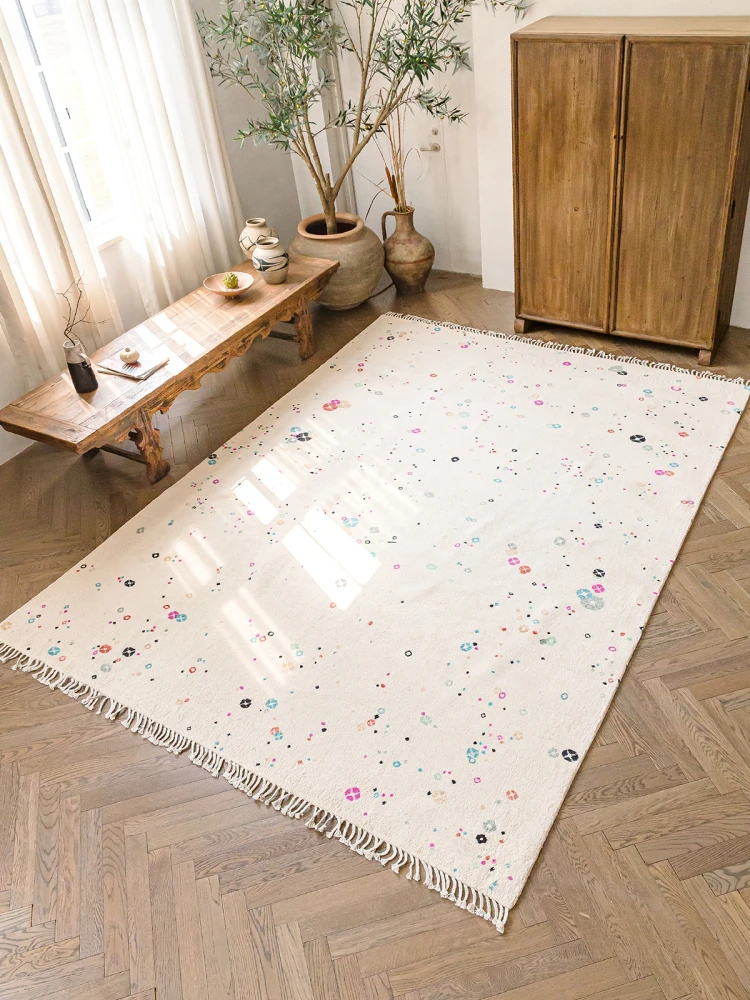 Alfombra de Lana Blanca Simple para Sala de Estar, Grande 237x333cm, Alfombra de Lujo Hecha a Mano, Alfombra de Dormitorio con Borlas, Tapete Decorativo para Vestidor