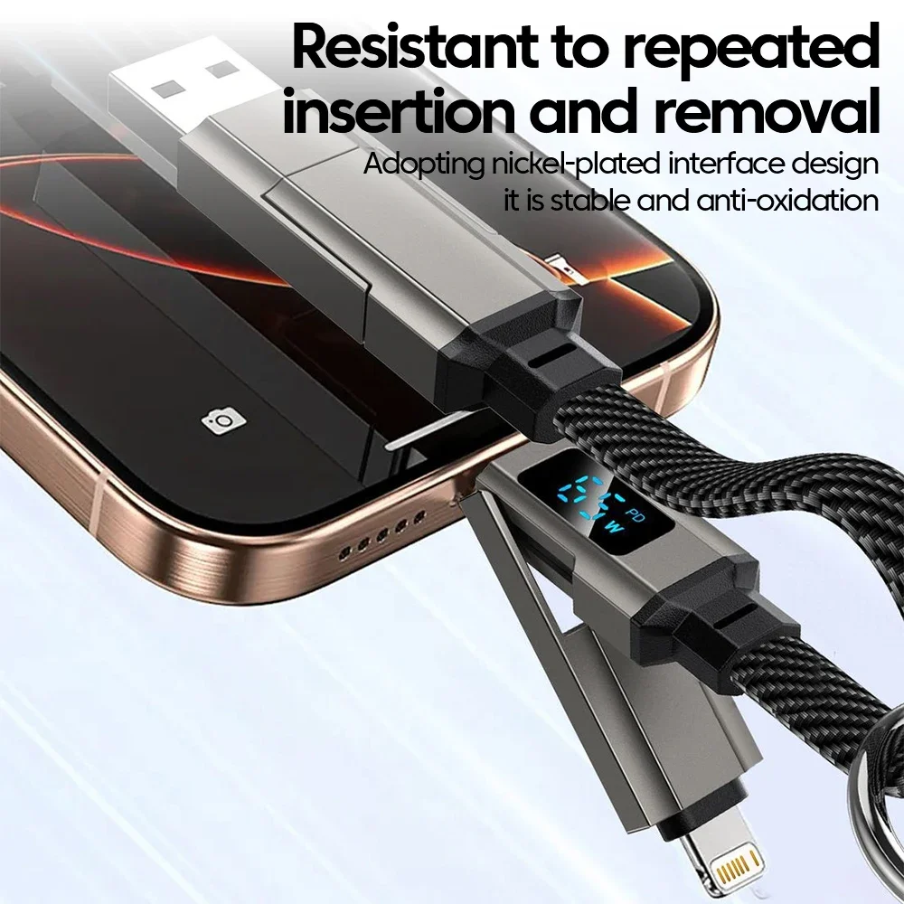 4 in 1 USB C Short Cable 65W PD 02M Digital Display Keychain Fast Charging Emergency Power Backup On The Go