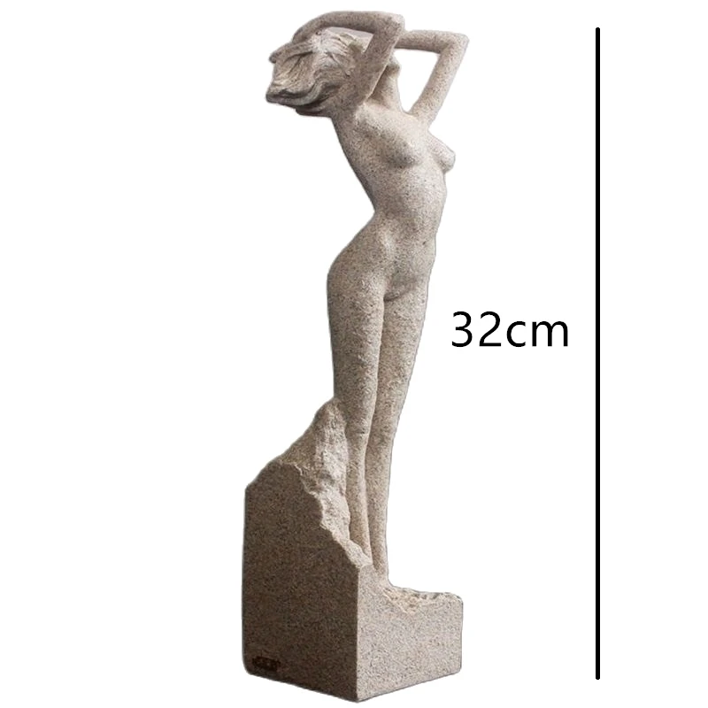 Sandstone Female Body Art Sculpture Handmade Nude Woman Model Statue Sitting Room Craft Studio Decor Bedroom Ornament Present