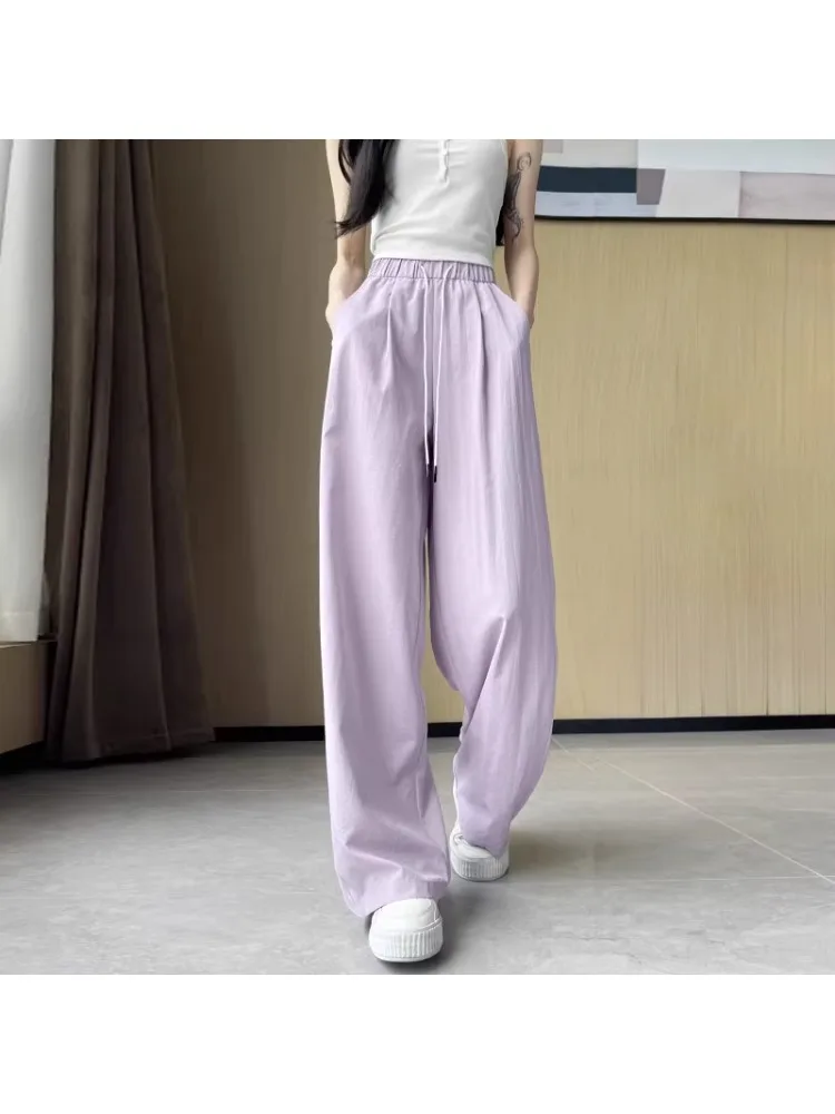 Slimming Ice Silk Wide Leg Pants Women's plus Size Autumn Spring Summer Quick Dry Knife  Trousers Commuter Style High Waist