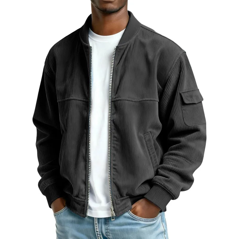 

Men's Corduroy Bomber Jacket Vintage Casual Baseball Jacket Zip Up Flight Jacket with Pockets