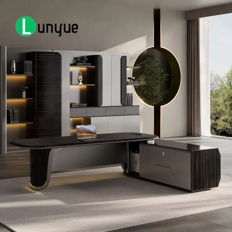 L Shaped Wooden Desk with File Drawers Modern Durable Eco Friendly Moisture Proof Home Office Furniture