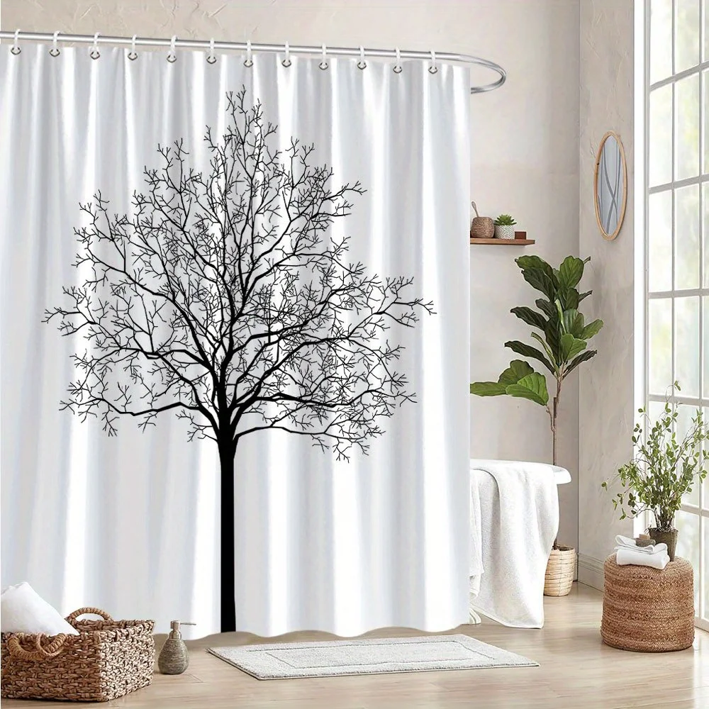 

Black Tree Silhouette Shower Curtain Modern Nature Art Minimalist Bathroom Decor 3D Print Waterproof Bath Curtain Home Fashion