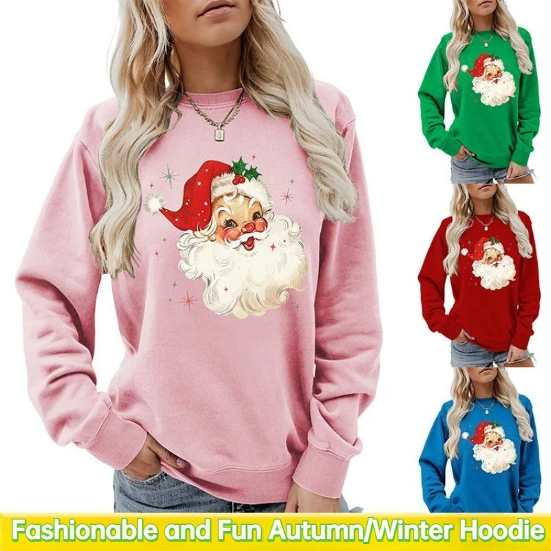 

New Women's Fashionable, Popular, Fun Christmas Old Man's Head Radiant Star Christmas Wish Loose Autumn/Winter Hoodie