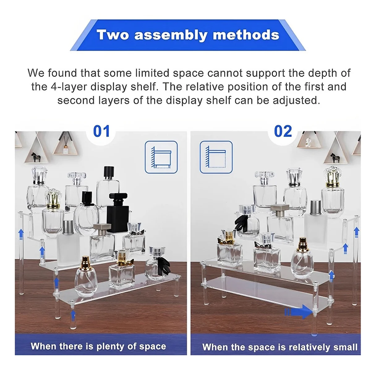 3 Tier Acrylic Display Risers Clear Display Stands for Figures Cupcake Dessert Perfume Nail Polish Collection