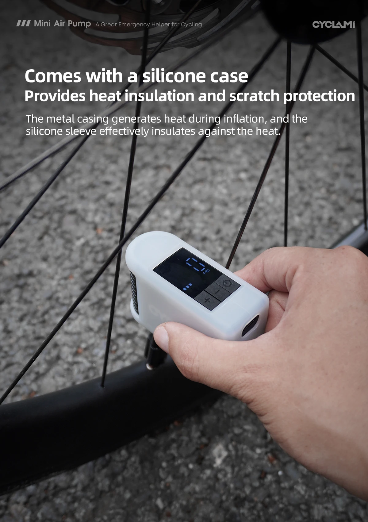 CYCLAMI A2S Tragbare Elektrische Fahrradpumpe aus Aluminiumlegierung, 120 PSI, 500 mAh, Mini-Schnellkompressor für Rennrad, MTB, Schrader- und Presta-Reifen – Detail 11
