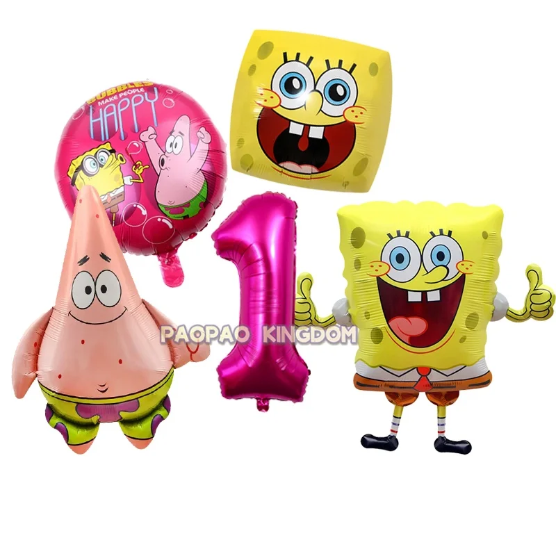 سبونجبوب سكوير بانتس بالون عيد ميلاد مجموعة رقم 1-9st احباط بالون حفلة عيد ميلاد سعيد خلفية ديكور هدايا الأطفال