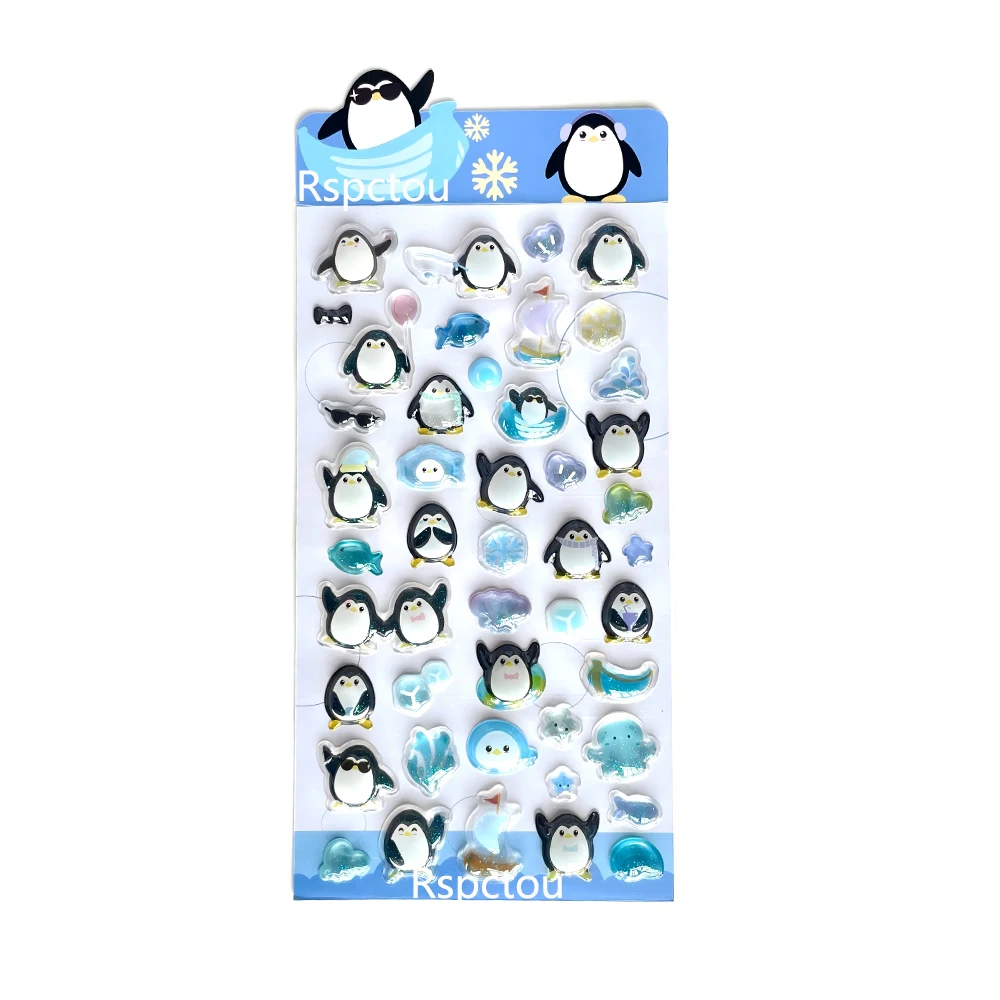 6 個かわいい漫画 3D エンボスダイヤモンドステッカーかわいいゴーストペンギンデカール DIY 電話ケーススクラップブッキング装飾レリーフステッカー