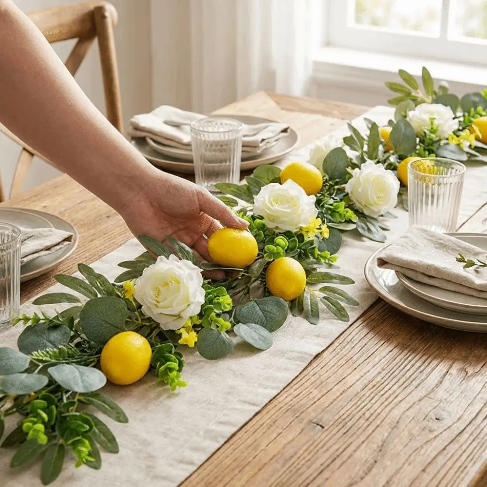 

Eucalyptus Leaves Artificial Lemon Garland Greenery Realistic Lemon Vine Decor Handmade Lifelike Faux Lemon Wreath Kitchen Decor