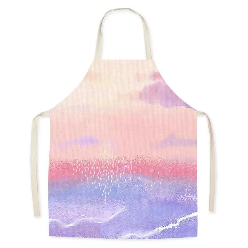 Oil painting landscape sleeveless linen apron for adults and children kitchen cooking baking bib home cleaning apron