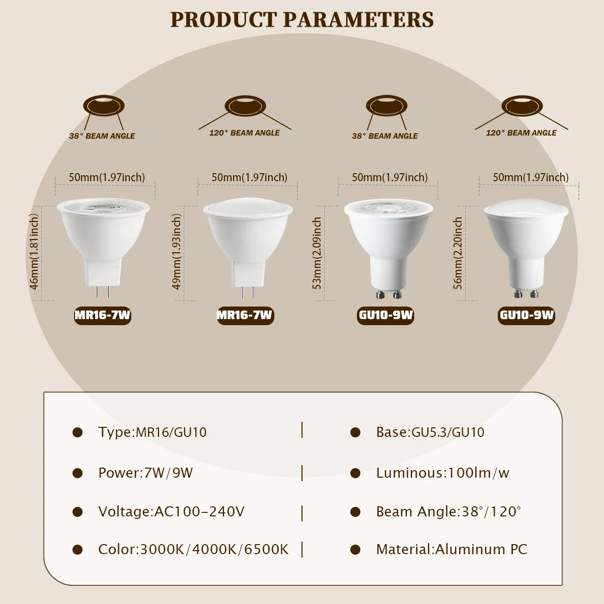 Full Spectrum Spotlight GU10 MR16 9W 7W LED Bulb CRI90+ High Color Rendering AC100-240V Replace Halogen Lamps for Cabinet