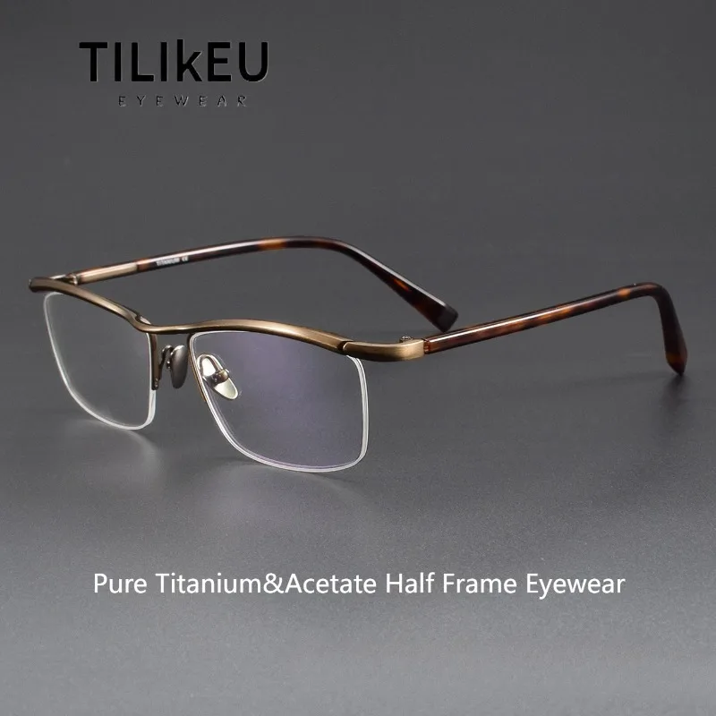 

High Quality Pure Titanium Optical Glasses Frame Men S-876 Prescription Eyeglasses Women Retro Square Half Rim Eyewear Spectacle