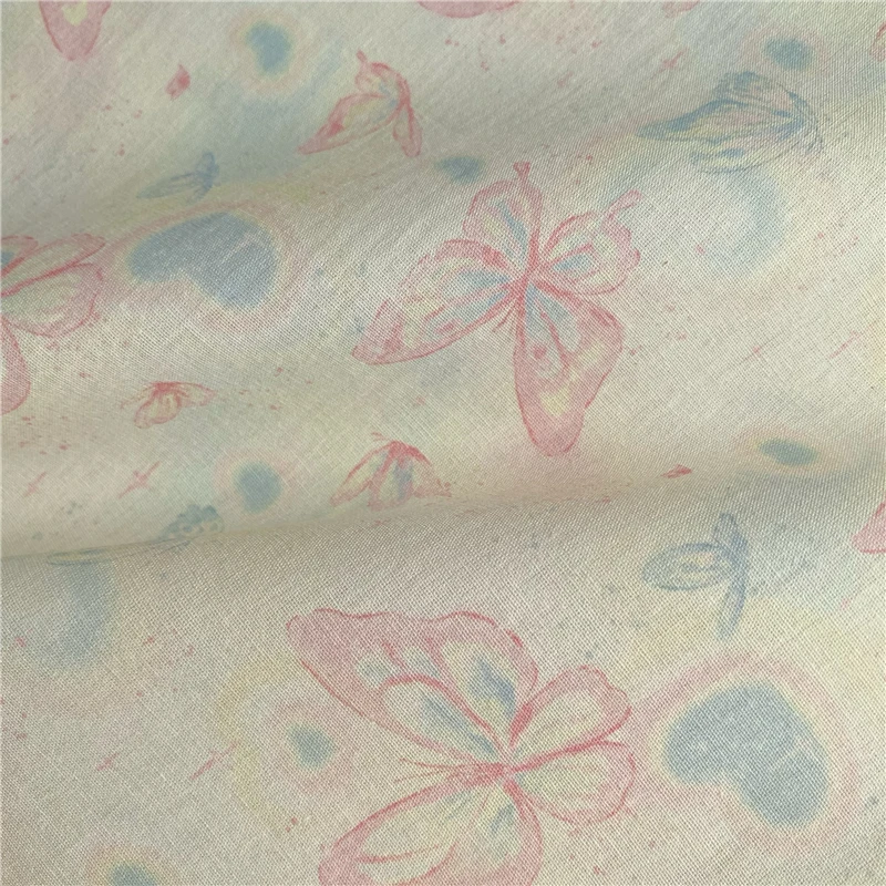 40 pts Pure Cotton Pink Blue Fabric Hand-painted Butterfly Printed Headscarf Hair Ring Shirt dress Handmade DIY Thin Cotton