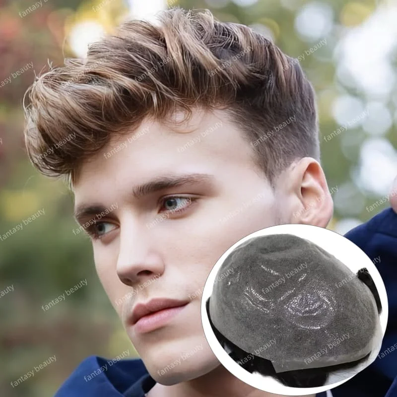 

Durable thin Skin Male Hair Prosthesis wig Undetectable Full PU base Ash brown#4#6#7 Realistic Wig Microskin Hair System For Men