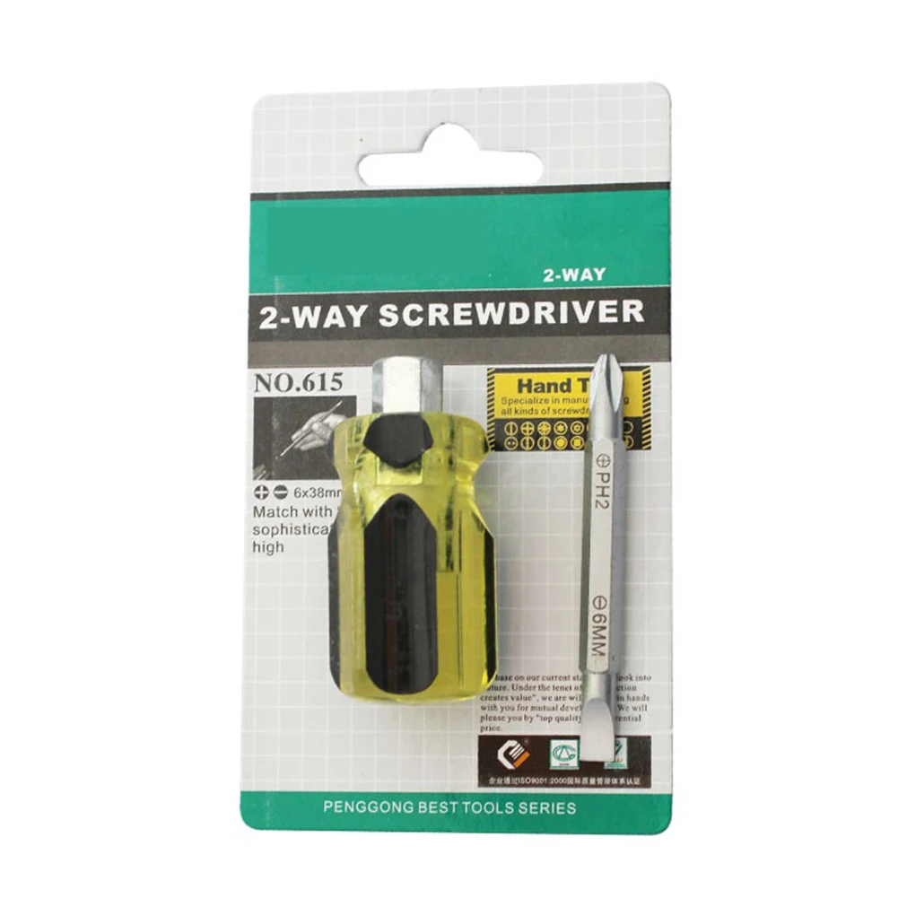 Dual Purpose Screwdriver Screwdriver SL6 Short Slotted 70mm Cross ScrewDriver Dual Interchangeable PH2 Nutdrivers