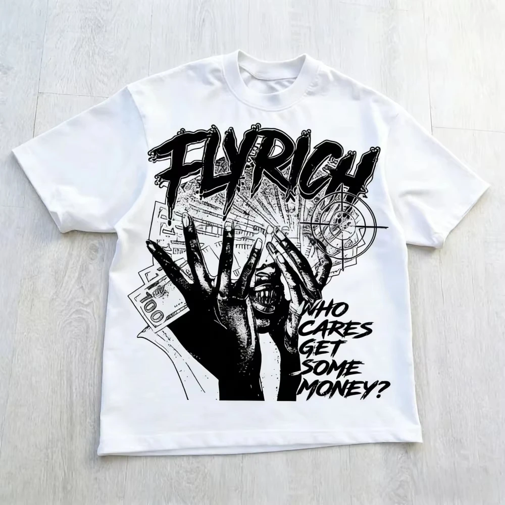 2026 Men Vintage Dark Figure Graphic T Shirt Distressed Punk Streetwear Crewneck Tee