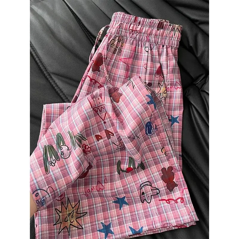 Japanese Anime Cute Graffiti Printing Straight Pants Hip Hop Grunge Kawaii Sweatpants Loose Joggers Casual Pink Cartoon Trousers