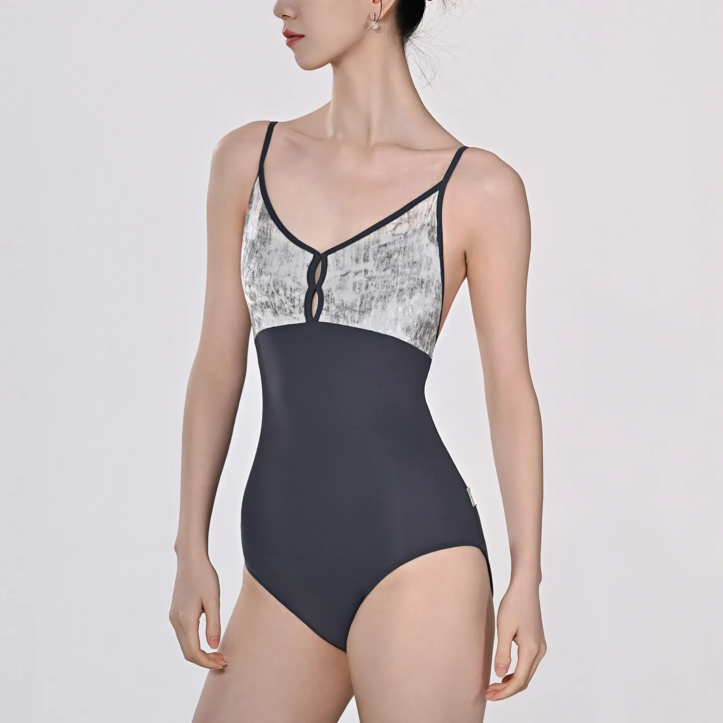Ballet Leotard for Women Practice Clothes, Color Contrast Splicing Strap Gymnastics Performance, Adult Air Yoga Costume