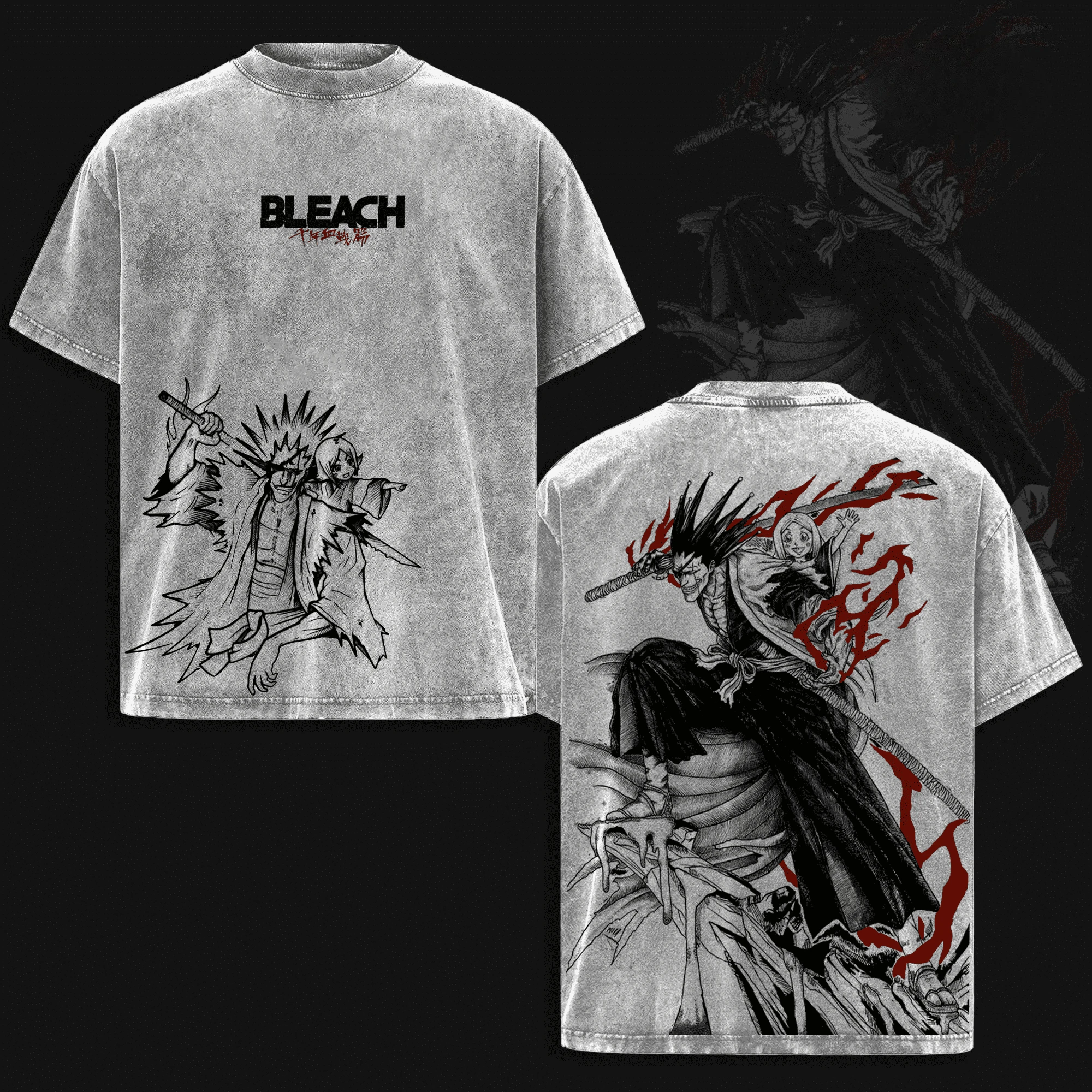 Zaraki Kenpachi BLEACH Anime T-shirt For Men's Clothing Manga Y2k Washed Oversized T Shirt High Quality Cotton Casual Tees Tops