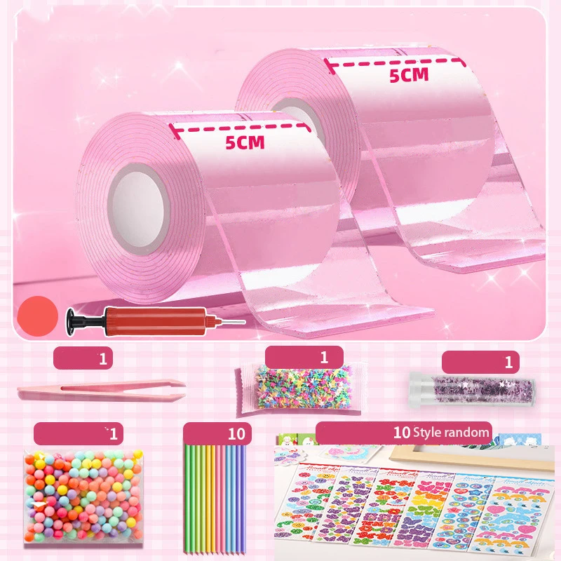 DIY Blow Bubble Nano Tape Komplettes Set aus PET Nano Kleber Kneten Musik Doppelseitiges Klebeband Dekompressionsspielzeug Aufkleber Geschenk