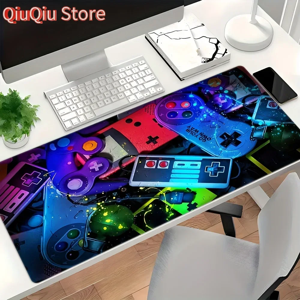 

Коврик для мыши с рисунком игрового контроллера, большой удлиненный нескользящий резиновый коврик с прошитыми краями, продолговатый настольный коврик для геймеров, офисные аксессуары для ПК