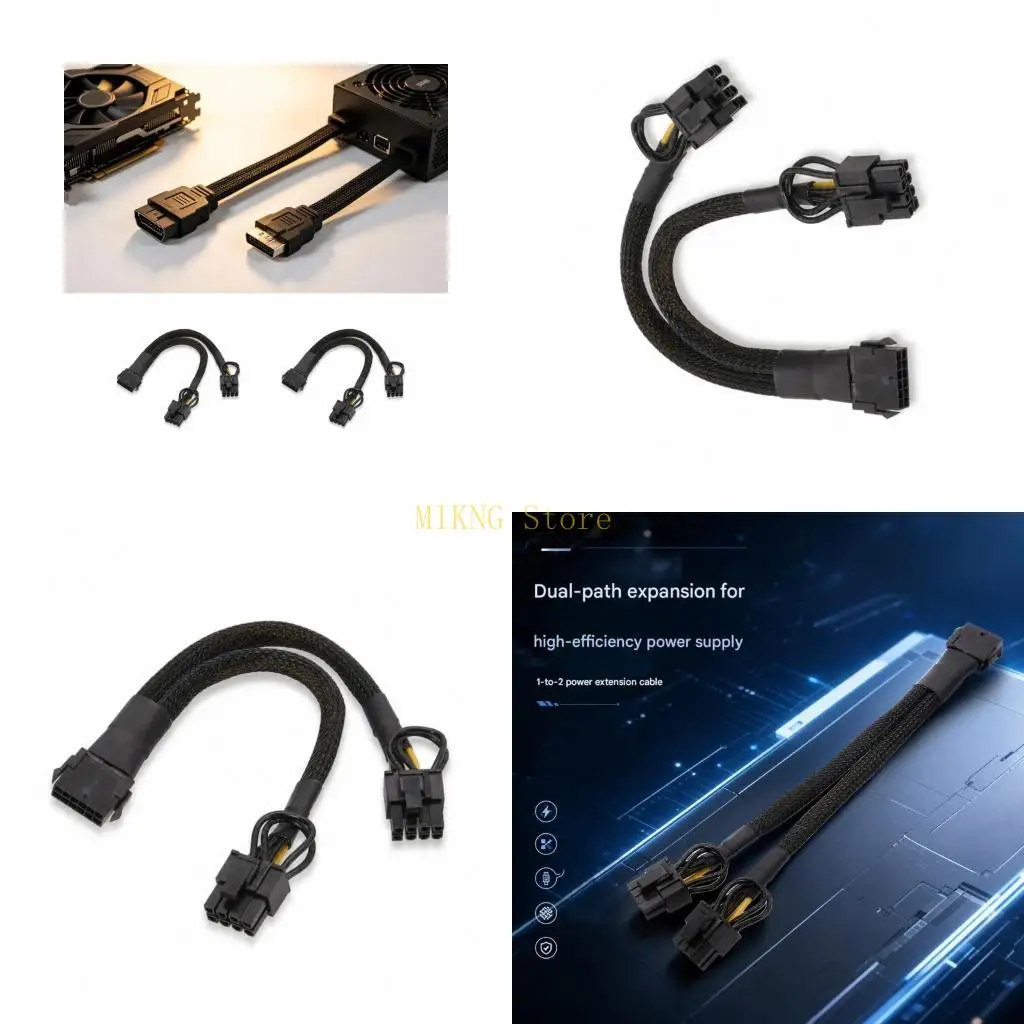 16 Pin to Two 6+2 Pin GPU Power Cable, 20cm Black Sleeve Cord Best Sale