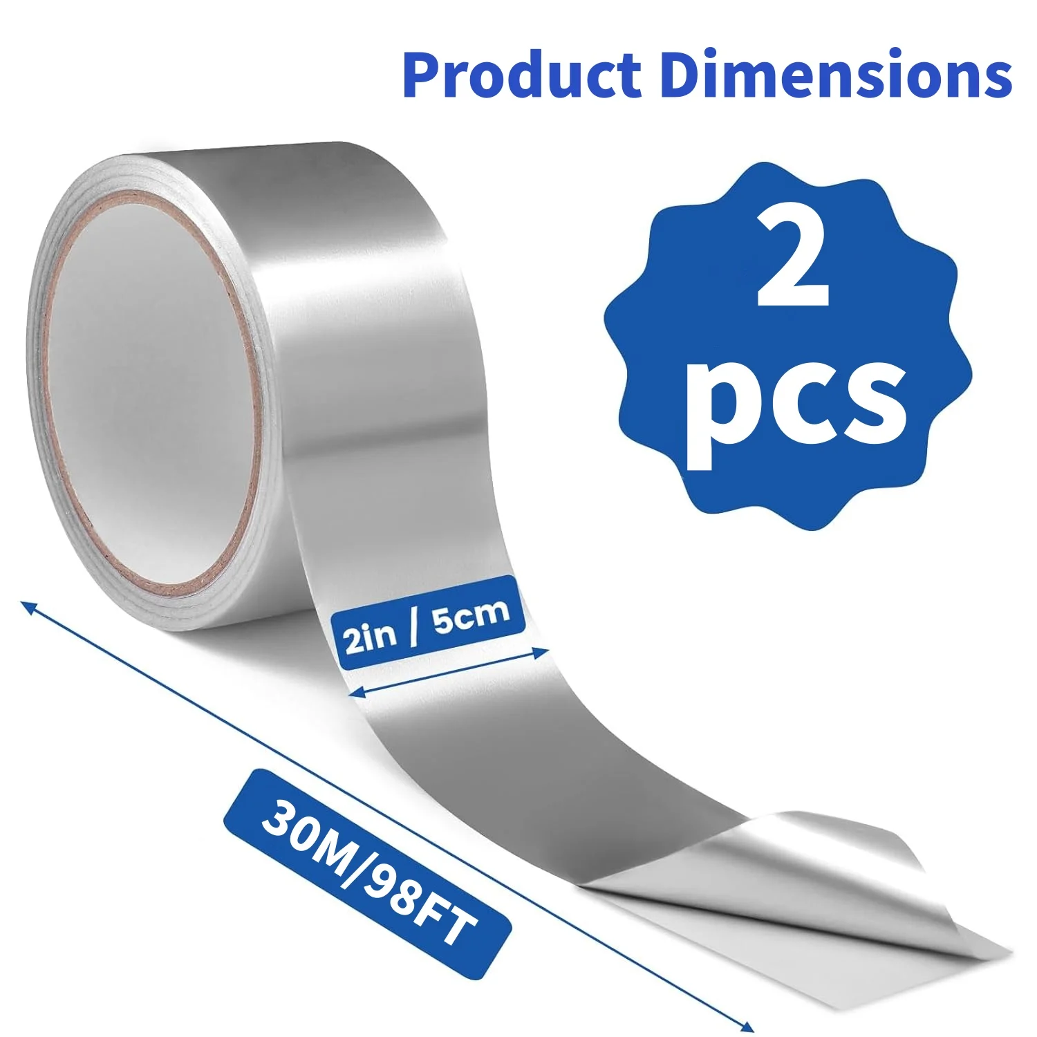Aluminum Foil Tape, High Temperature Resistant, Sealing HVAC Tape, Insulation Foil Tape for Piping Systems, HVAC, Dryer Vents