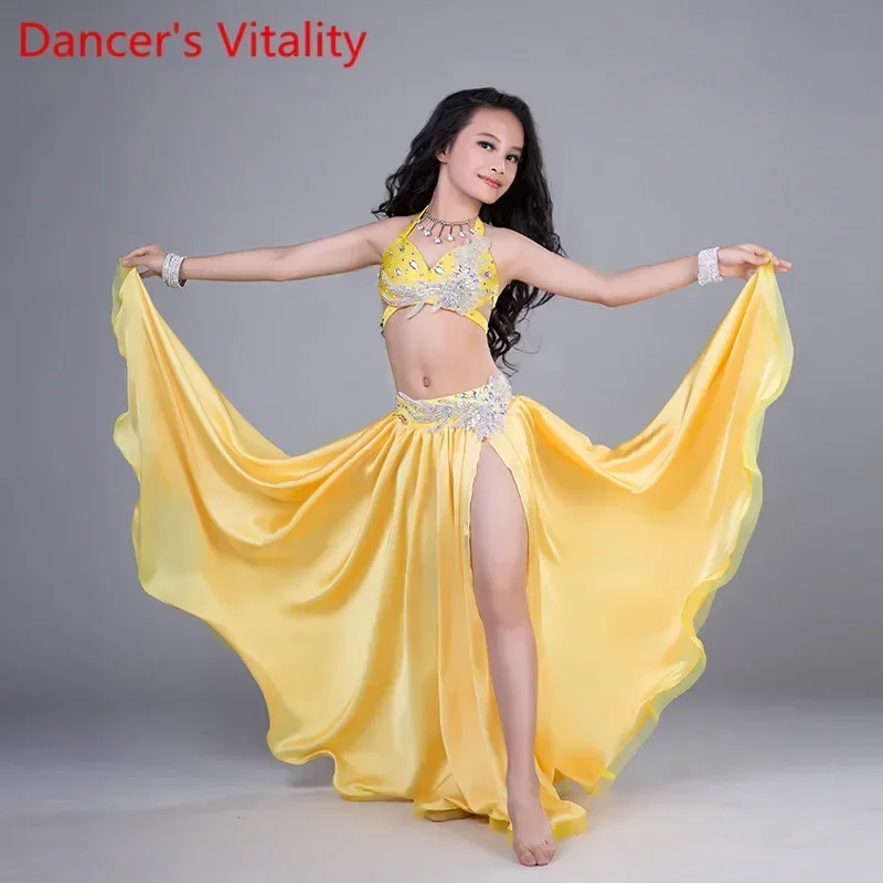 Children Belly Dance Costumes Child Ballroom Dance Performance clothes Rhinestones Bra+Skirt 2pcs Girls Dance Suit On The Stage